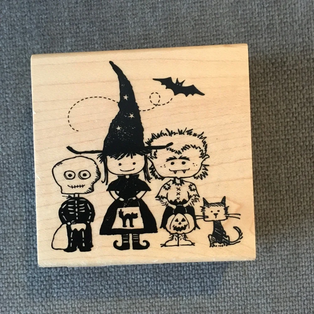 Inkadinkado Rubber Stamp Wood Block Halloween Trick o' Treaters Kids S‎ Costume